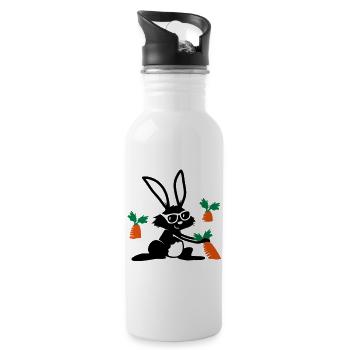 A rabbit with sunglasses in a carrot field - Water bottle with straw - white - Right