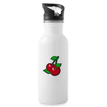 Cerises rouges pour les cueilleurs de cerises - Gourde avec paille intégrée - blanc - Droite