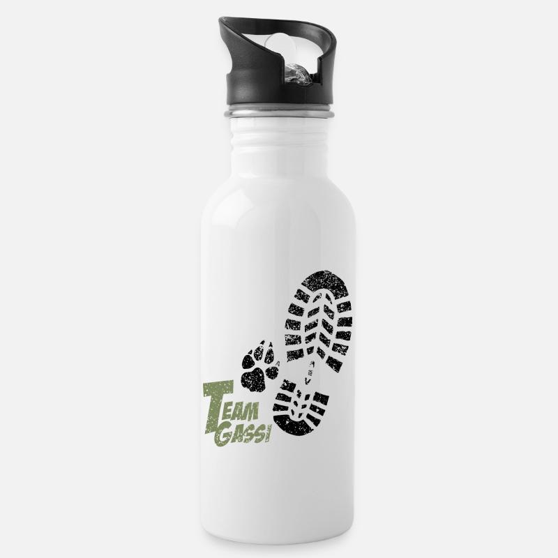 Team Gassi - Trinkflasche mit integriertem Trinkhalm - Weiß