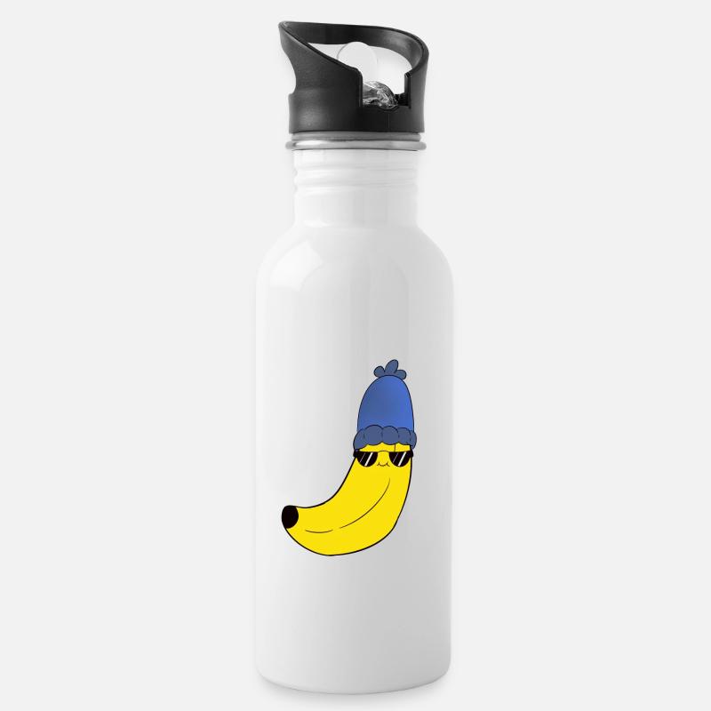 Banana / Banane - Cool Mütze - Trinkflasche mit integriertem Trinkhalm - Weiß