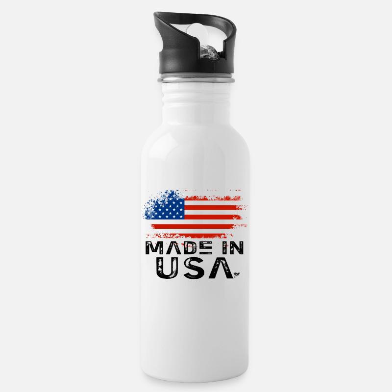 Hergestellt in der USA-Flagge - Trinkflasche mit integriertem Trinkhalm - Weiß