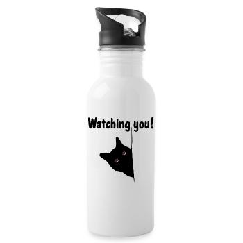 Black cat is watching you! - Trinkflasche mit integriertem Trinkhalm - Weiß - Rechts