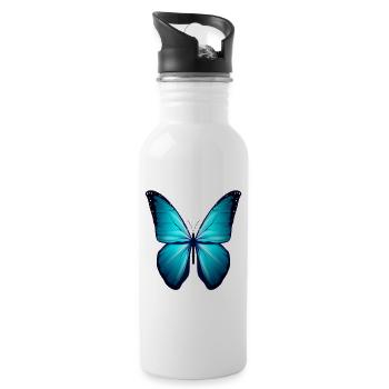 Butterfly Geschenk Shirt Braun Blau Exotische Tier - Trinkflasche mit integriertem Trinkhalm - Weiß - Rechts