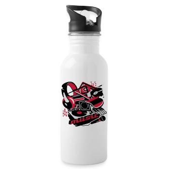 Kassettenrekorder,Kopfhörer und Plattenspieler - Trinkflasche mit integriertem Trinkhalm - Weiß - Rechts