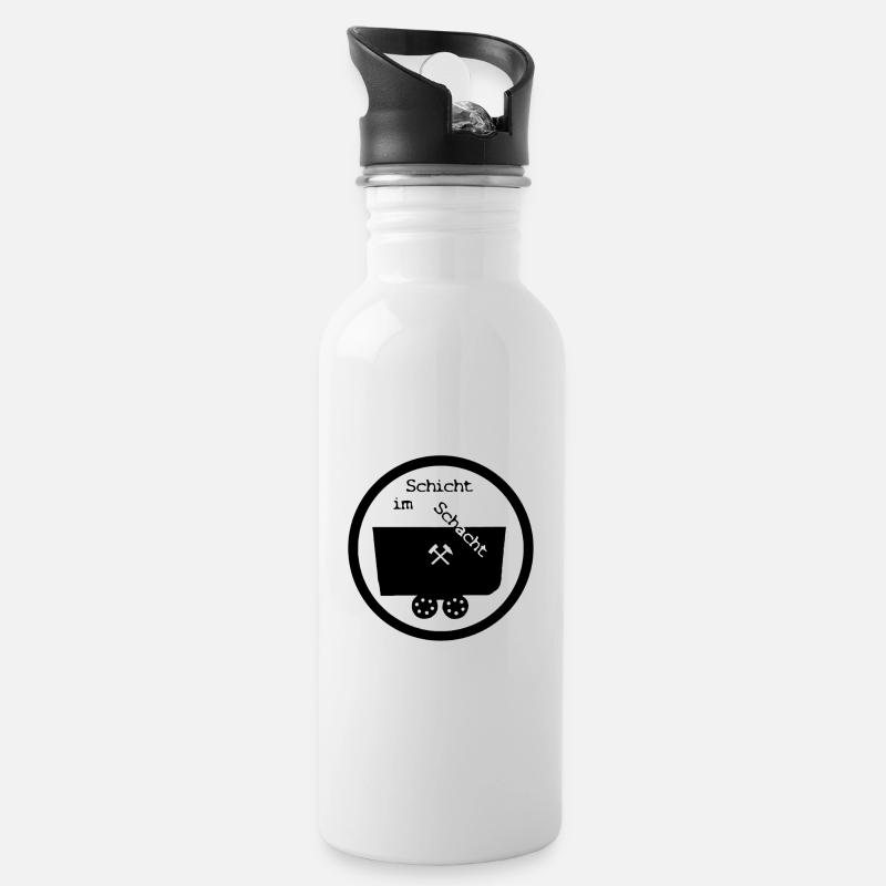 Schicht im Schacht (Lore) - Trinkflasche mit integriertem Trinkhalm - Weiß