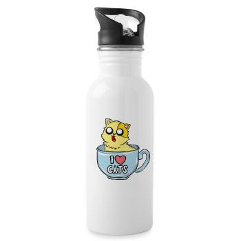 I love cats! - Water bottle with straw - white - Right