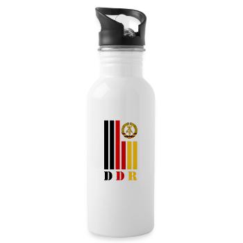 DDR Balken mit Nationalfarben / Geschenk Ostalgie - Trinkflasche mit integriertem Trinkhalm - Weiß - Rechts