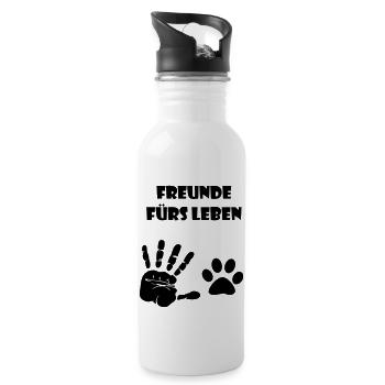 Dogs cats fans friends for life - Water bottle with straw - white - Right