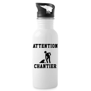 Attention Chantier - Gourde avec paille intégrée - blanc - Droite