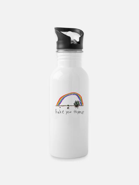 child's drawing let you time thyme rainbow - Water bottle with straw - white