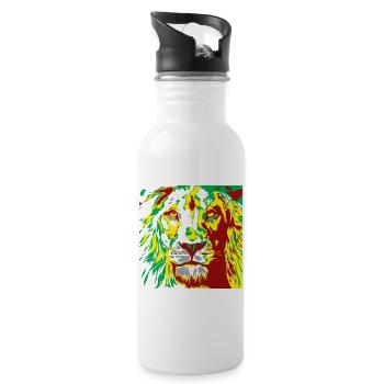 Lion in reggae color sprint - Water bottle with straw - white - Right