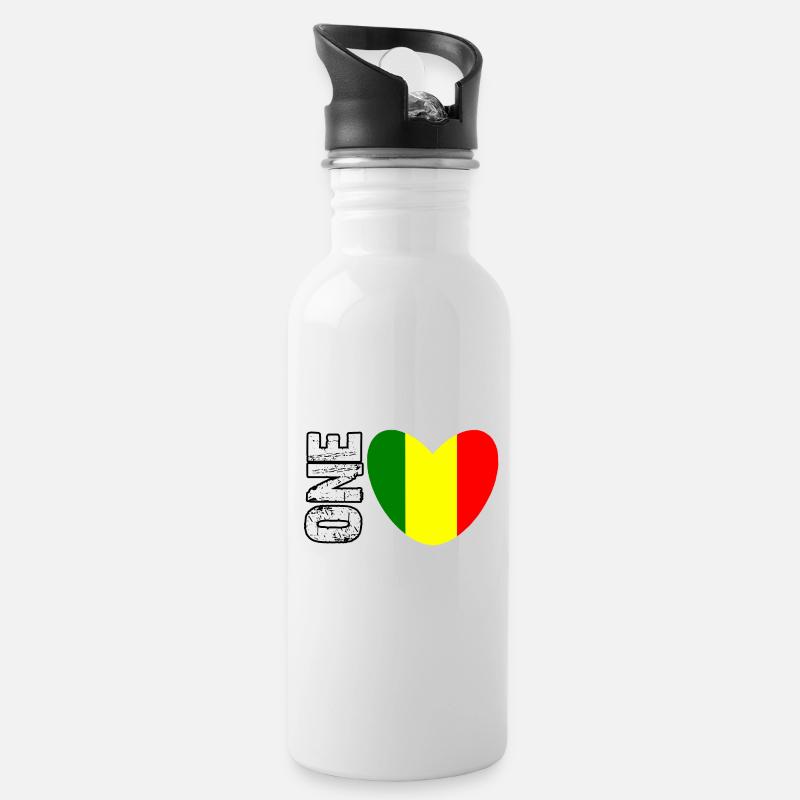 Mali Flag Heart with GONE Text - Trinkflasche mit integriertem Trinkhalm - Weiß