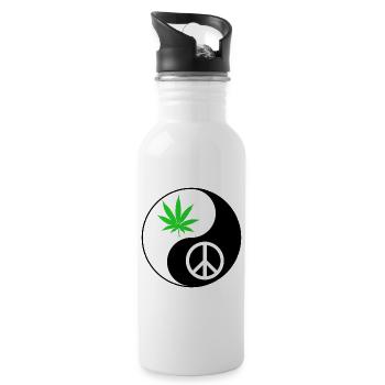 YinYang Peace Leaf Design - Water bottle with straw - white - Right