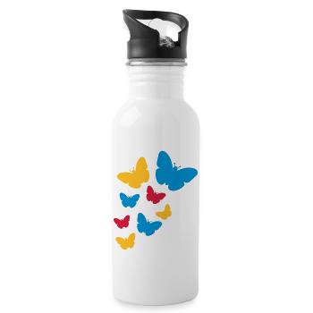 viele bunte schmetterlinge muster silhouette insek - Trinkflasche mit integriertem Trinkhalm - Weiß - Rechts