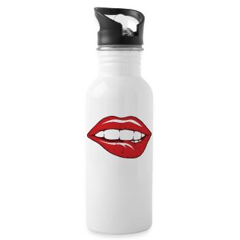 Lip bite sexy lip bite shirt lipstick kiss - Water bottle with straw - white - Right