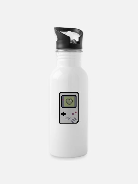 Retrokonsole - Trinkflasche mit integriertem Trinkhalm - Weiß