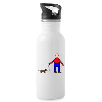 Humorvolle Tier- und Menschzeichnung - Trinkflasche mit integriertem Trinkhalm - Weiß - Rechts