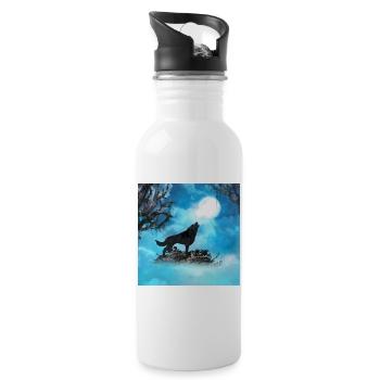 Toller Wolf in der Nacht - Trinkflasche mit integriertem Trinkhalm - Weiß - Rechts