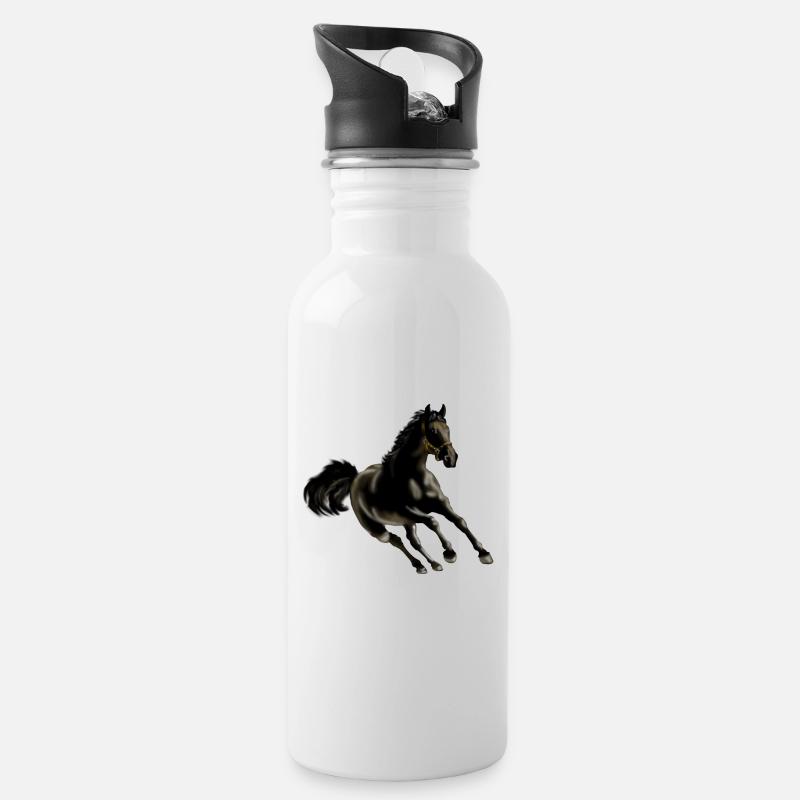 Pferd - Trinkflasche mit integriertem Trinkhalm - Weiß