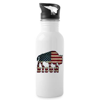 USA Bison / Geschenk Flagge Western Buffalo - Trinkflasche mit integriertem Trinkhalm - Weiß - Rechts
