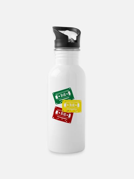 Kassettenfarben Trio - Trinkflasche mit integriertem Trinkhalm - Weiß