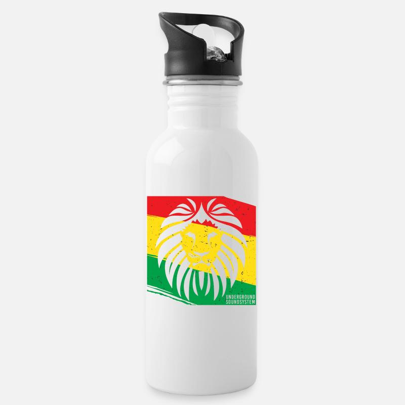 Löwe im Rasta Stil - Trinkflasche mit integriertem Trinkhalm - Weiß