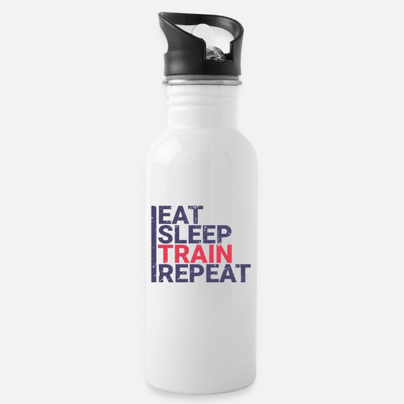 Eat Sleep Train Repeat - Trinkflasche mit integriertem Trinkhalm - Weiß