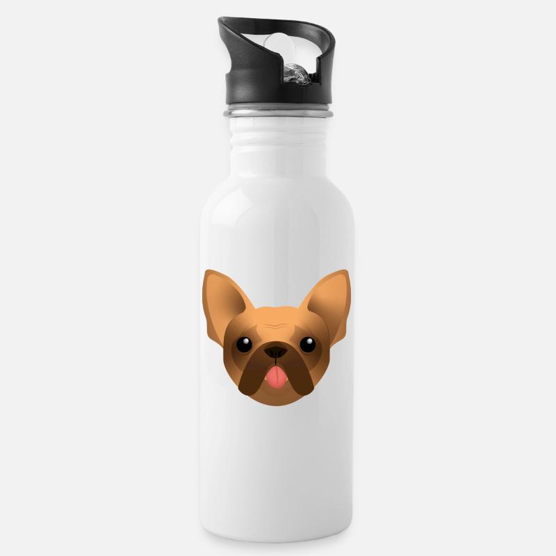 Bouledogue Français - Frenchie - Bully - Langue - Gourde avec paille intégrée - blanc