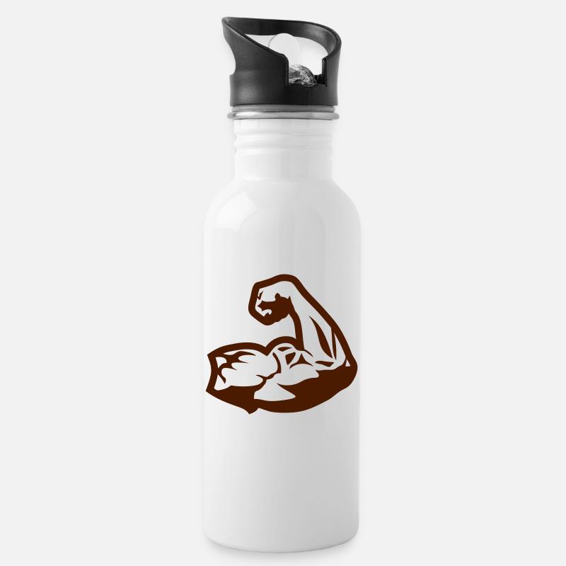bras muscle biceps bodybuilding 1 2 - Gourde avec paille intégrée - blanc