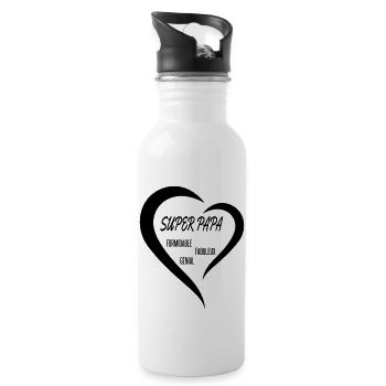 super papa fête des pères formidable génial - Water bottle with straw - white - Right