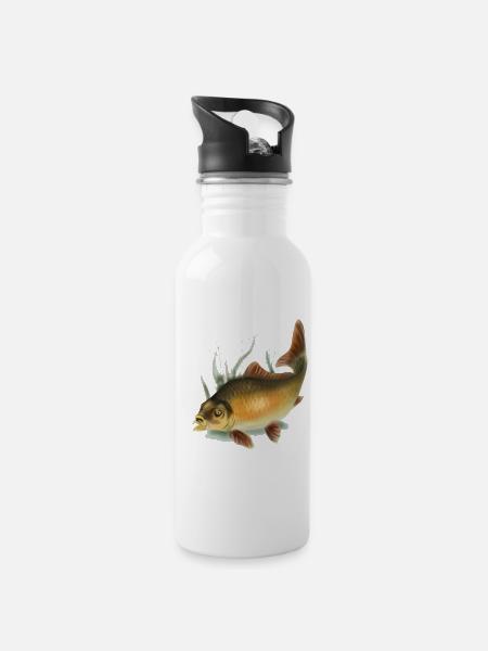 Karpfen - Trinkflasche mit integriertem Trinkhalm - Weiß