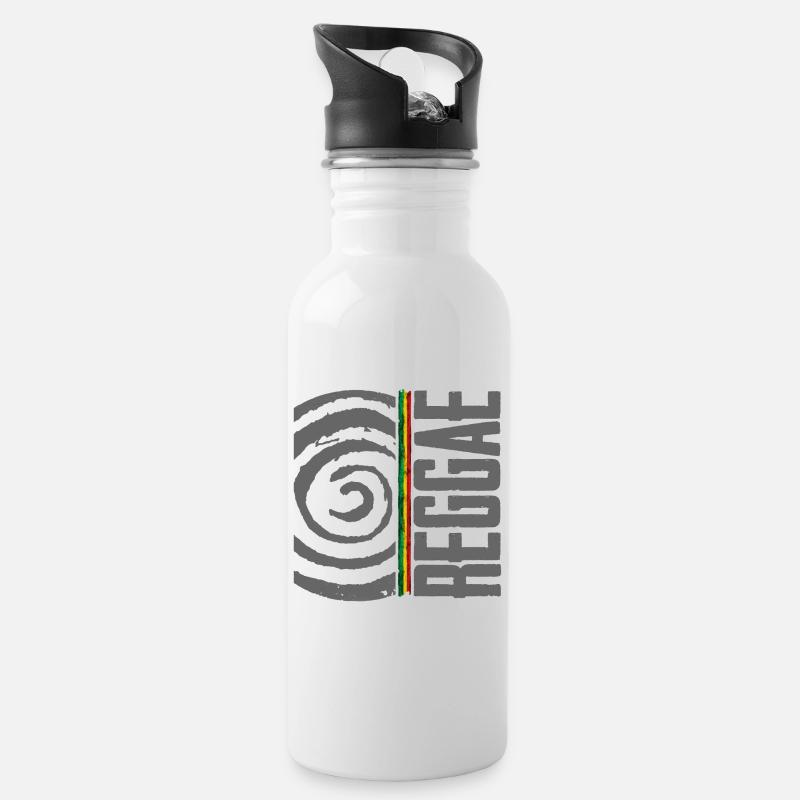 Rastafarbe mit Spirale Design - Trinkflasche mit integriertem Trinkhalm - Weiß