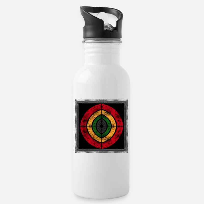 Abstrakter Reggae-Design in Retrofarben - Trinkflasche mit integriertem Trinkhalm - Weiß