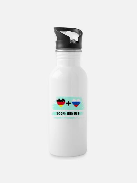 Deutschland und Russland 100% Genial / Geschenk - Trinkflasche mit integriertem Trinkhalm - Weiß