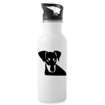 Deutscher Pinscher 003 - Trinkflasche mit integriertem Trinkhalm - Weiß - Rechts