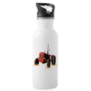 Roter Traktor im Feld - Trinkflasche mit integriertem Trinkhalm - Weiß - Rechts