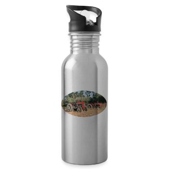 Rote Traktoren im Feld - Trinkflasche mit integriertem Trinkhalm - Lightsilver - Rechts