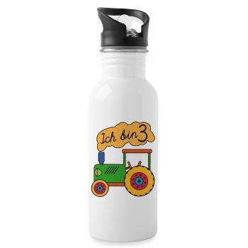 Ich bin 3 | Ich bin drei Jahre - Trinkflasche mit integriertem Trinkhalm - Weiß - Rechts