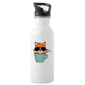 Cool fox in coffee cup - Water bottle with straw - white - Right