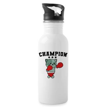 Champion boxende Katze - Trinkflasche mit integriertem Trinkhalm - Weiß - Rechts