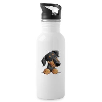 Dessin animé drôle de chien Doberman ou Pinscher I - Gourde avec paille intégrée - blanc - Droite