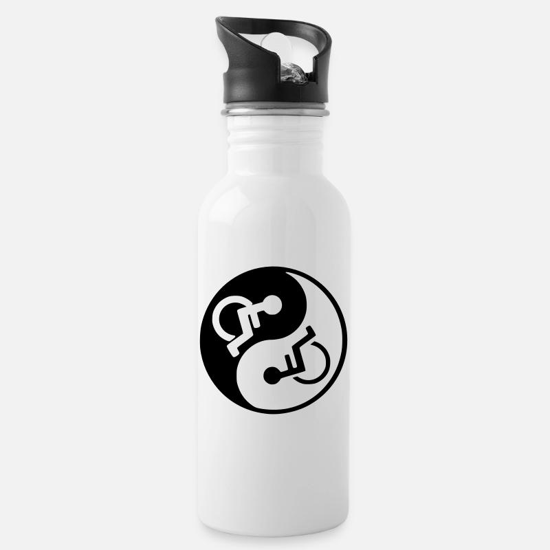 Rollstuhl Yin und Yang Symbol Bild # - Trinkflasche mit integriertem Trinkhalm - Weiß