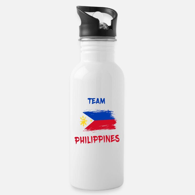 Team Philippinen / Manila - Trinkflasche mit integriertem Trinkhalm - Weiß