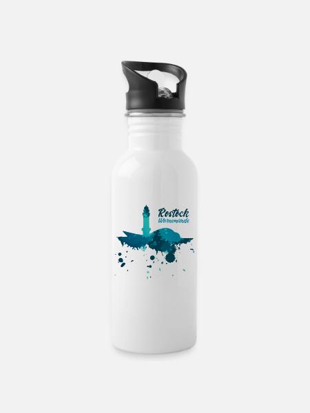 Rostock Warnemünde - Trinkflasche mit integriertem Trinkhalm - Weiß