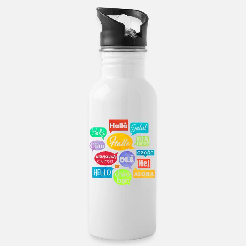 Hello (speech bubbles) - Water bottle with straw - white