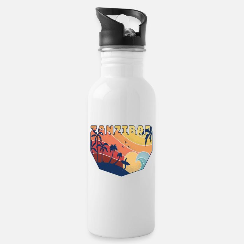 Zanzibar surfeur design / cadeau - Gourde avec paille intégrée - blanc