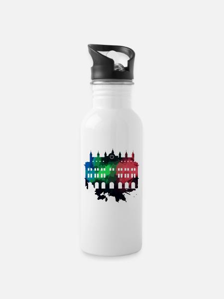 Rostocker Rathaus - Rostock - Trinkflasche mit integriertem Trinkhalm - Weiß