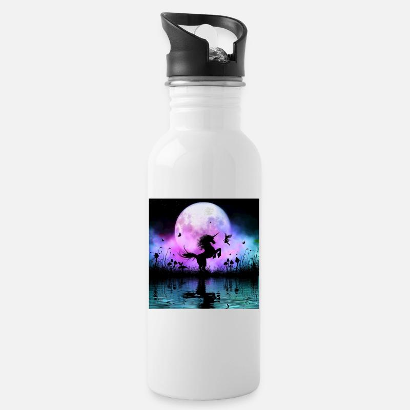 Wunderbares Einhorn mit Fee nachts - Trinkflasche mit integriertem Trinkhalm - Weiß