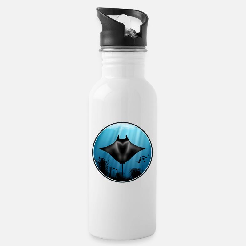 Mantarochen und Fische - Trinkflasche mit integriertem Trinkhalm - Weiß
