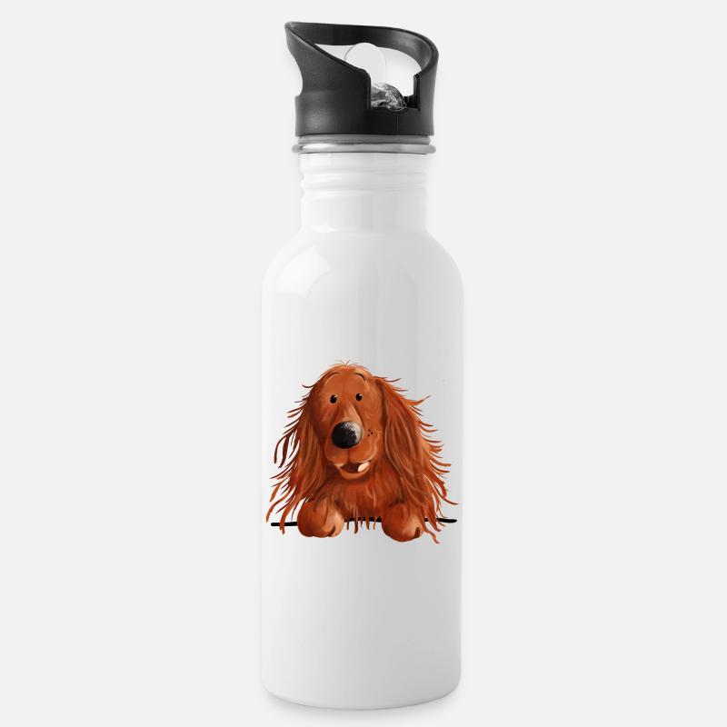 Neugieriger Irish Setter - Trinkflasche mit integriertem Trinkhalm - Weiß